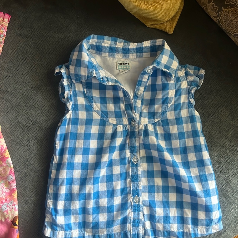 Old Navy 2T button up, blue/white, EUC, lined